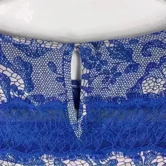 Rebecca Taylor Blue 100% Silk Lace Trim 3/4 Relaxed Fit Shift Dress Sz.2 Goth - Picture 7 of 9